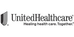The image shows a logo with text that reads  UNITED HEALTHCARE  above the main word  UNITED,  followed by a smaller text  HEALTHCARE  underneath, and below that is a tagline that says  Healing together.  The logo features a graphic of a shield with wings.
