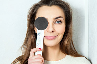 Woman holding thermometer up to her face with a smile, showcasing a digital display reading  37.1 .